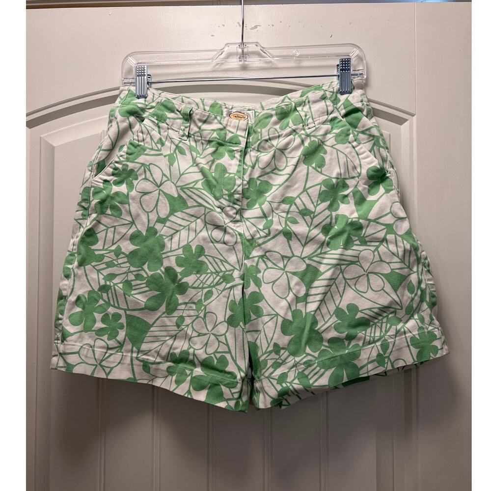 Talbots Women’s Cotton Stretch Beach Floral Summer Shorts Size 10 Green White